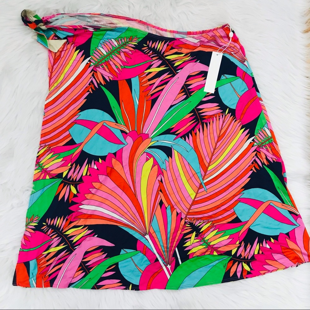 NWT! Trina Turk Swimsuit Tropical Florescent Color Skirt Side Tie Cover
